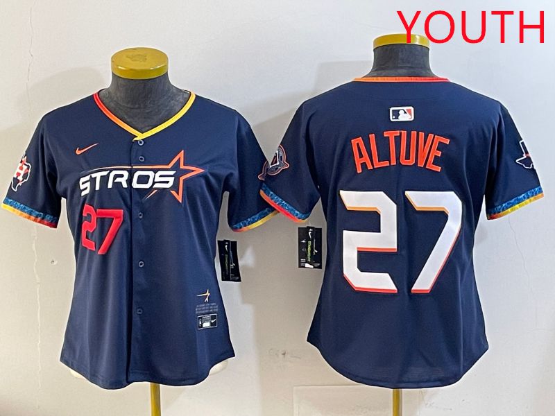 Youth Houston Astros 27 Altuve Drak Blue Fourth generation Joint Name 2025 Nike MLB Jersey style 2